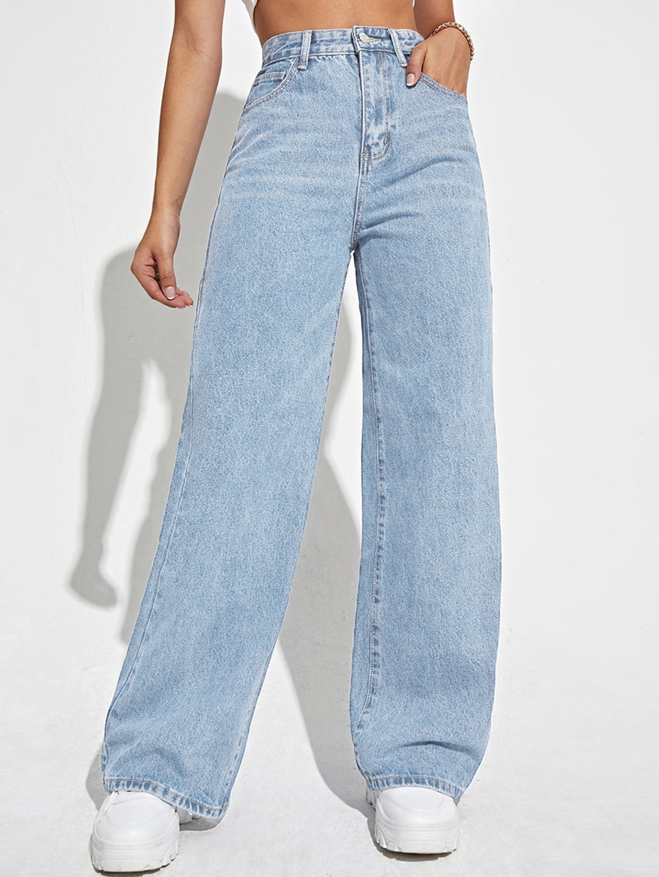 SHEIN EZwear High Waist Wide Leg Jeans Light Wash