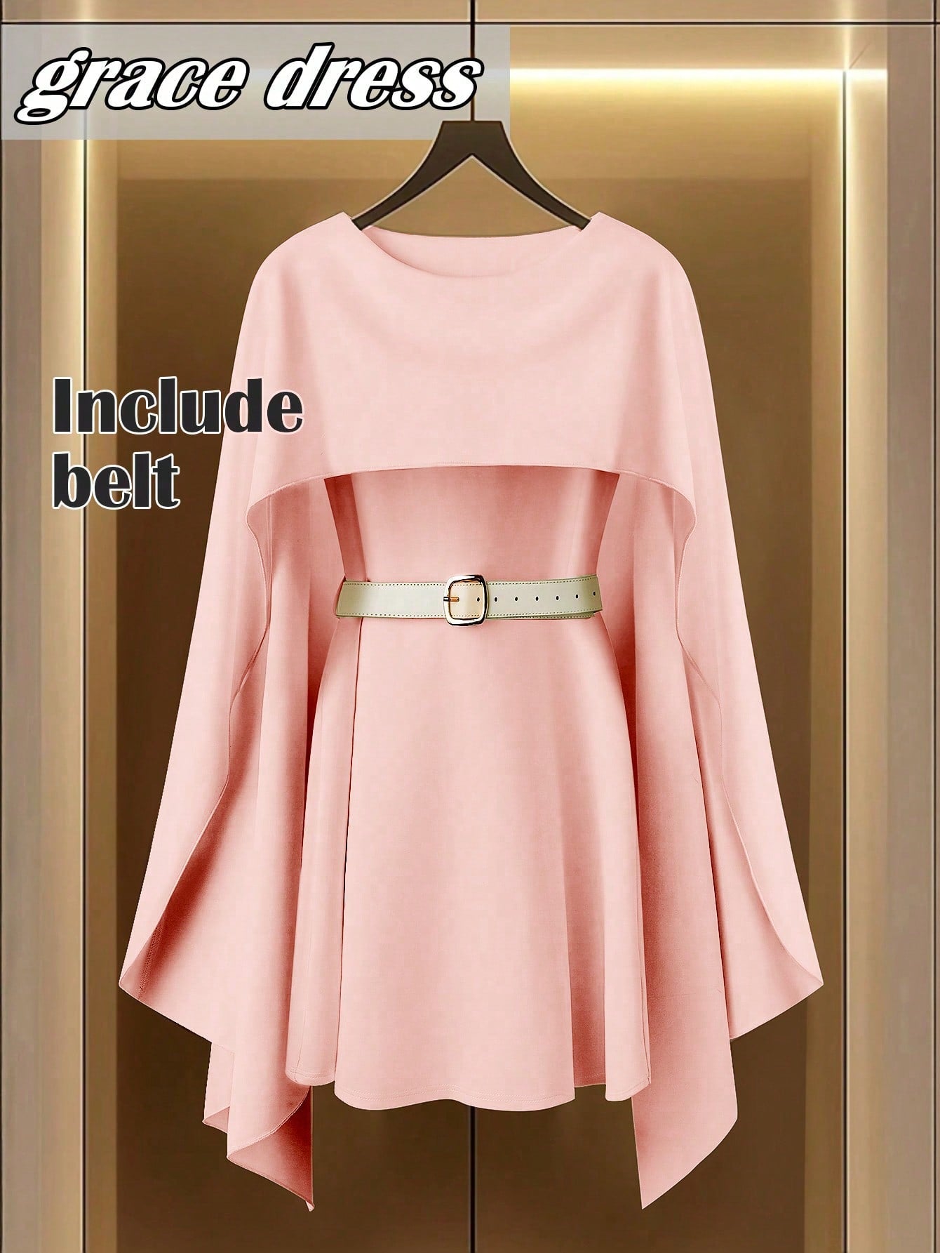 SHEIN Clasi Women's Apricot Cinched Waist A-Line Hem Pullover Short Dress Pink