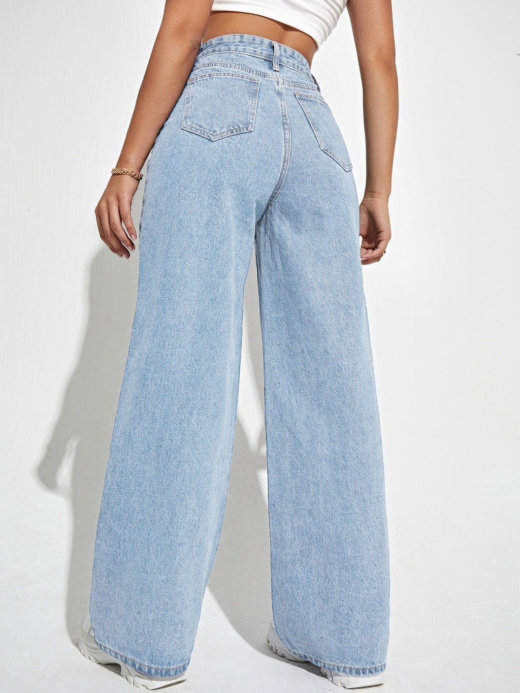 SHEIN EZwear High Waist Wide Leg Jeans Light Wash