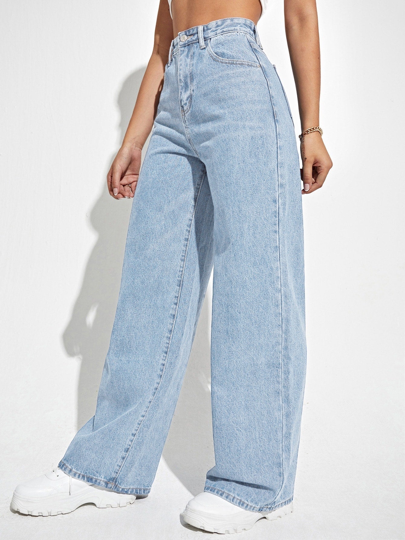 SHEIN EZwear High Waist Wide Leg Jeans Light Wash