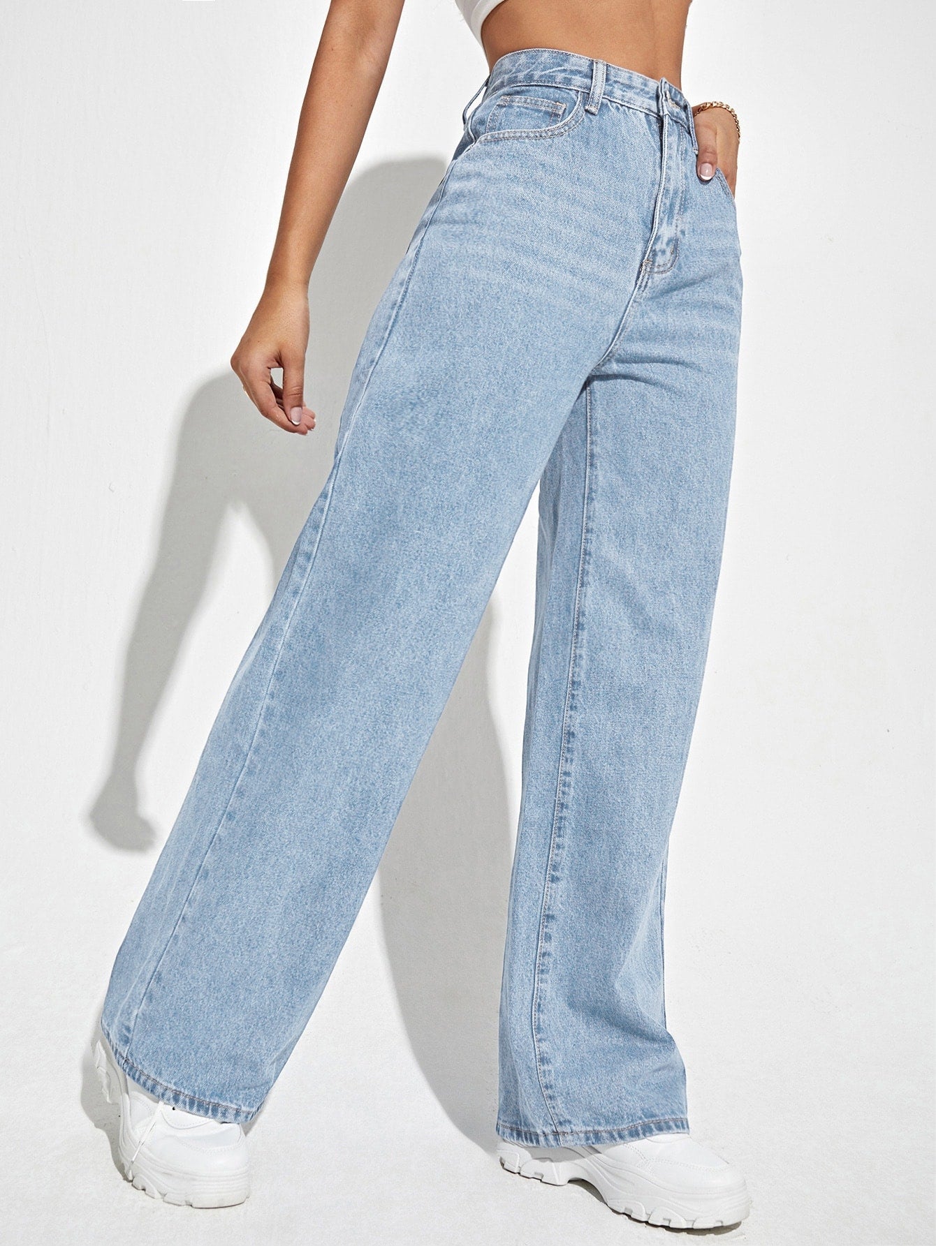 SHEIN EZwear High Waist Wide Leg Jeans Light Wash