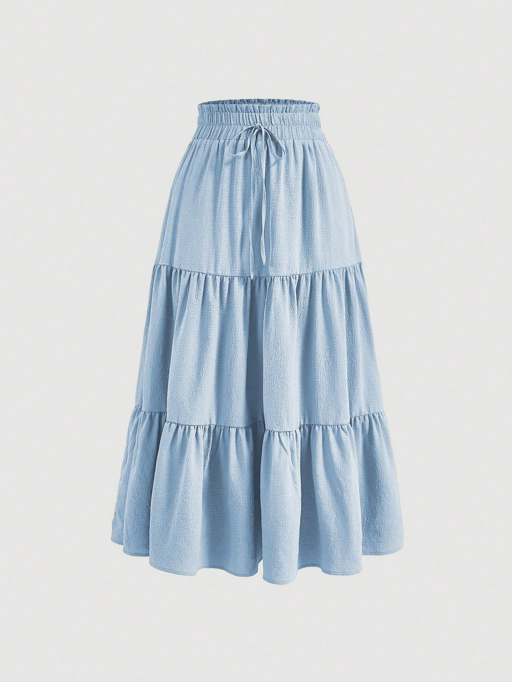SHEIN MOD Paperbag Waist Ruffle Hem Knot Front Skirt Baby Blue