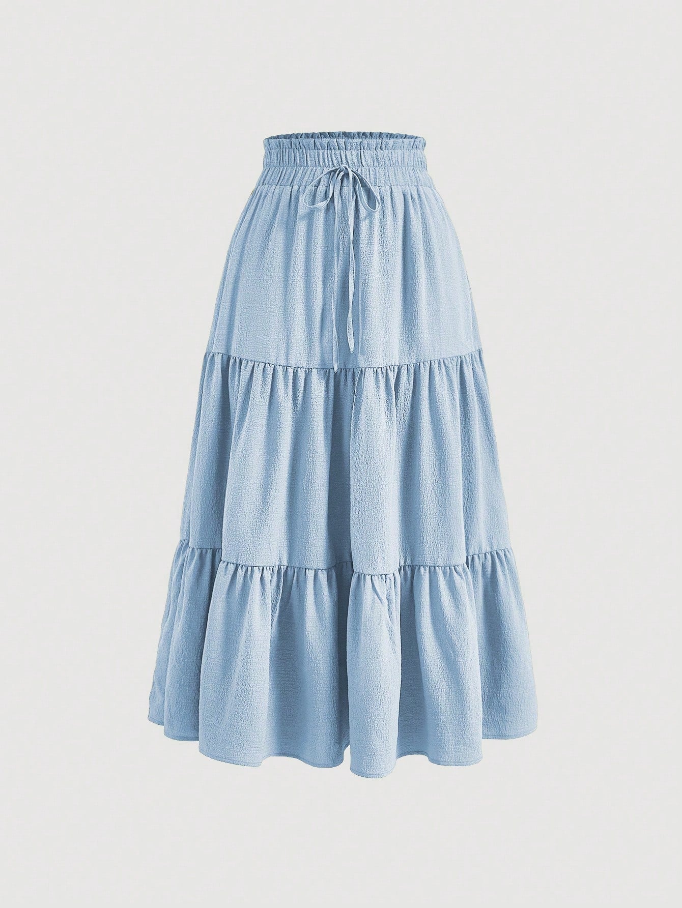 SHEIN MOD Paperbag Waist Ruffle Hem Knot Front Skirt Baby Blue