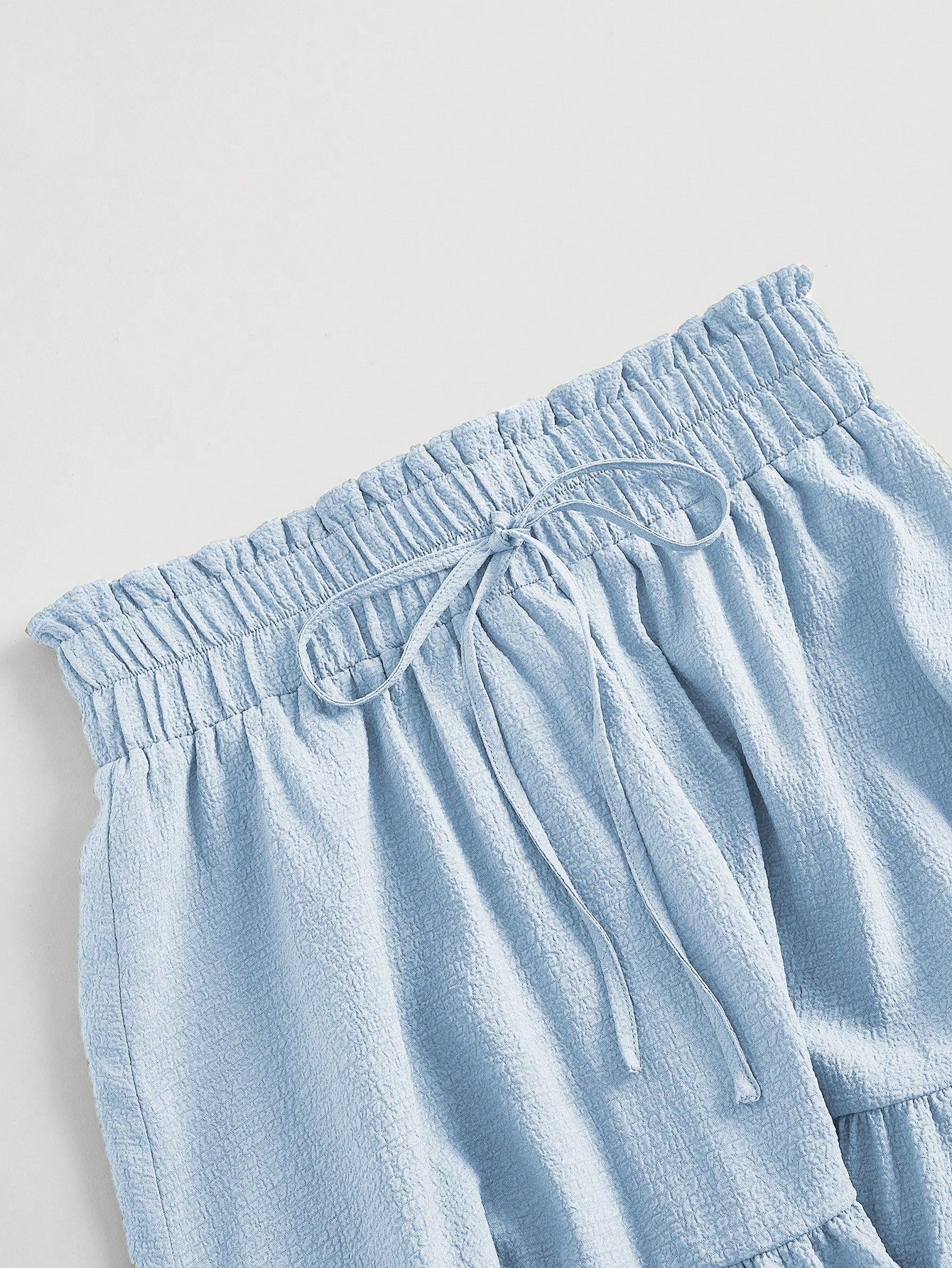 SHEIN MOD Paperbag Waist Ruffle Hem Knot Front Skirt Baby Blue