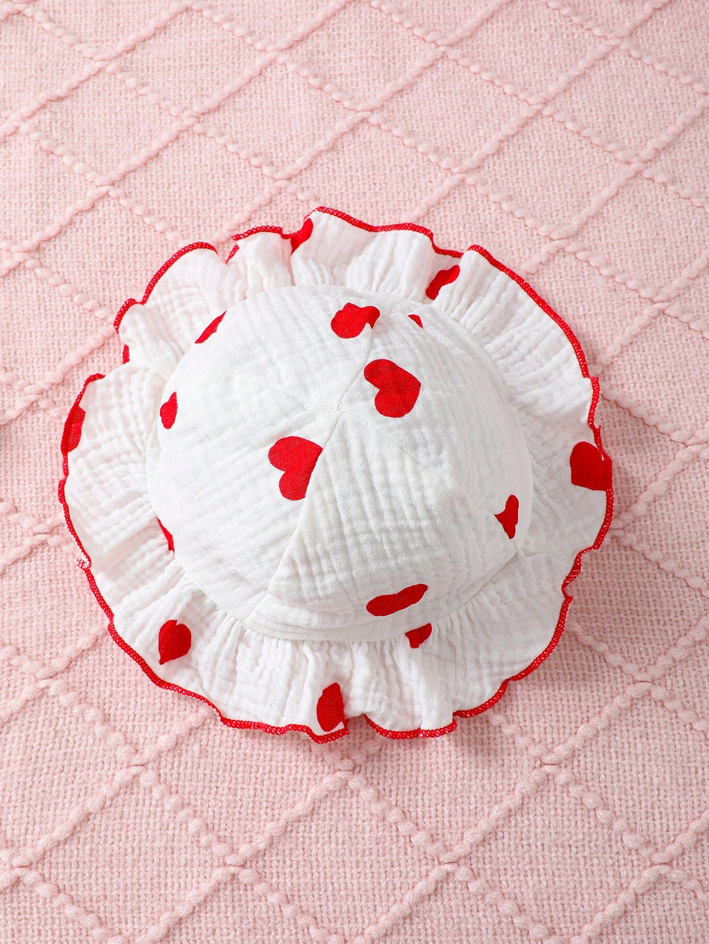 Summer Baby Girl Lovely Heart Printed Double-Layer Pleated Dress With Fashionable Hat 2pcs/Set Red and White