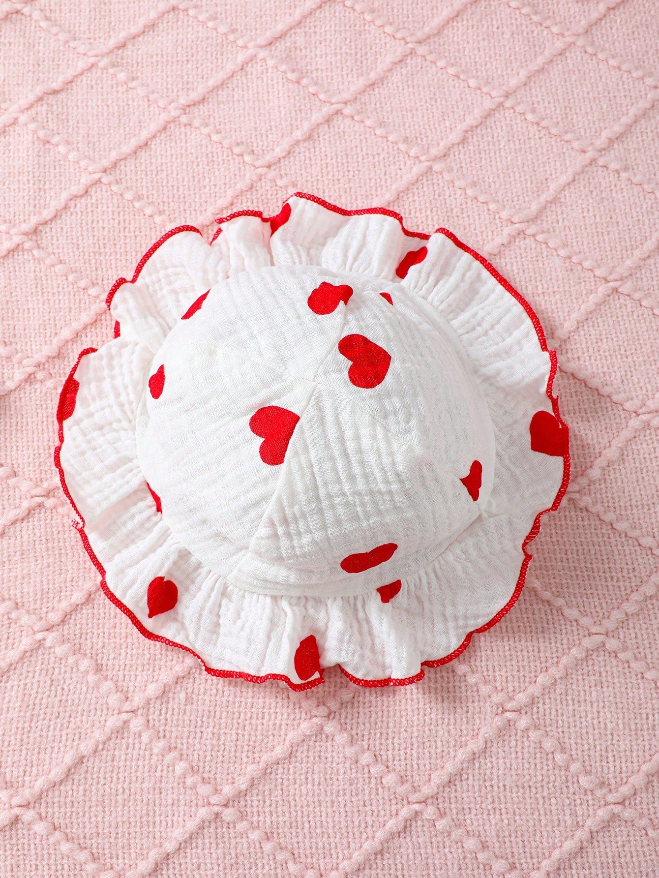Summer Baby Girl Lovely Heart Printed Double-Layer Pleated Dress With Fashionable Hat 2pcs/Set Red and White