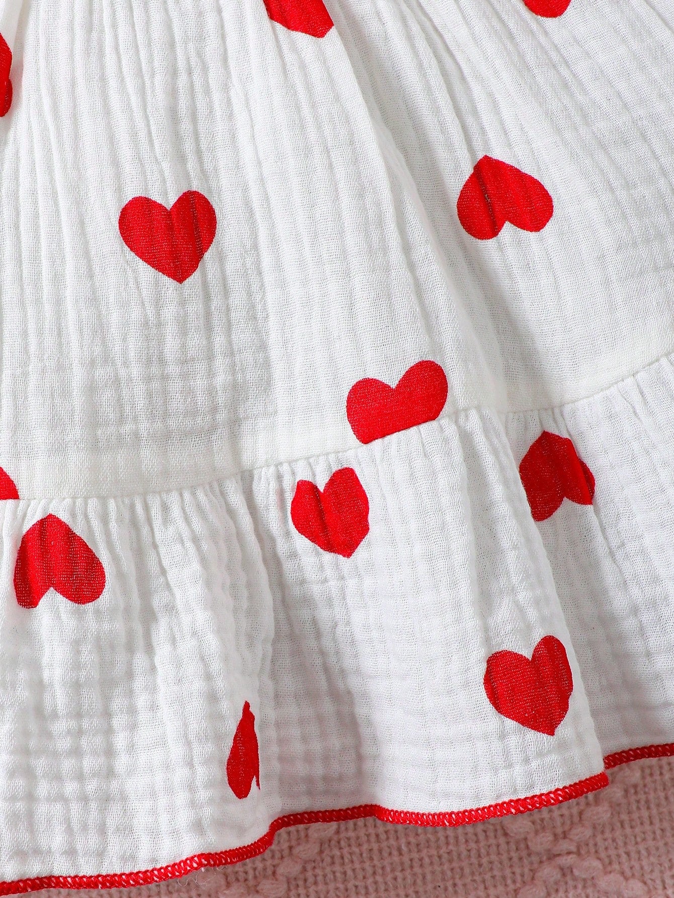 Summer Baby Girl Lovely Heart Printed Double-Layer Pleated Dress With Fashionable Hat 2pcs/Set Red and White