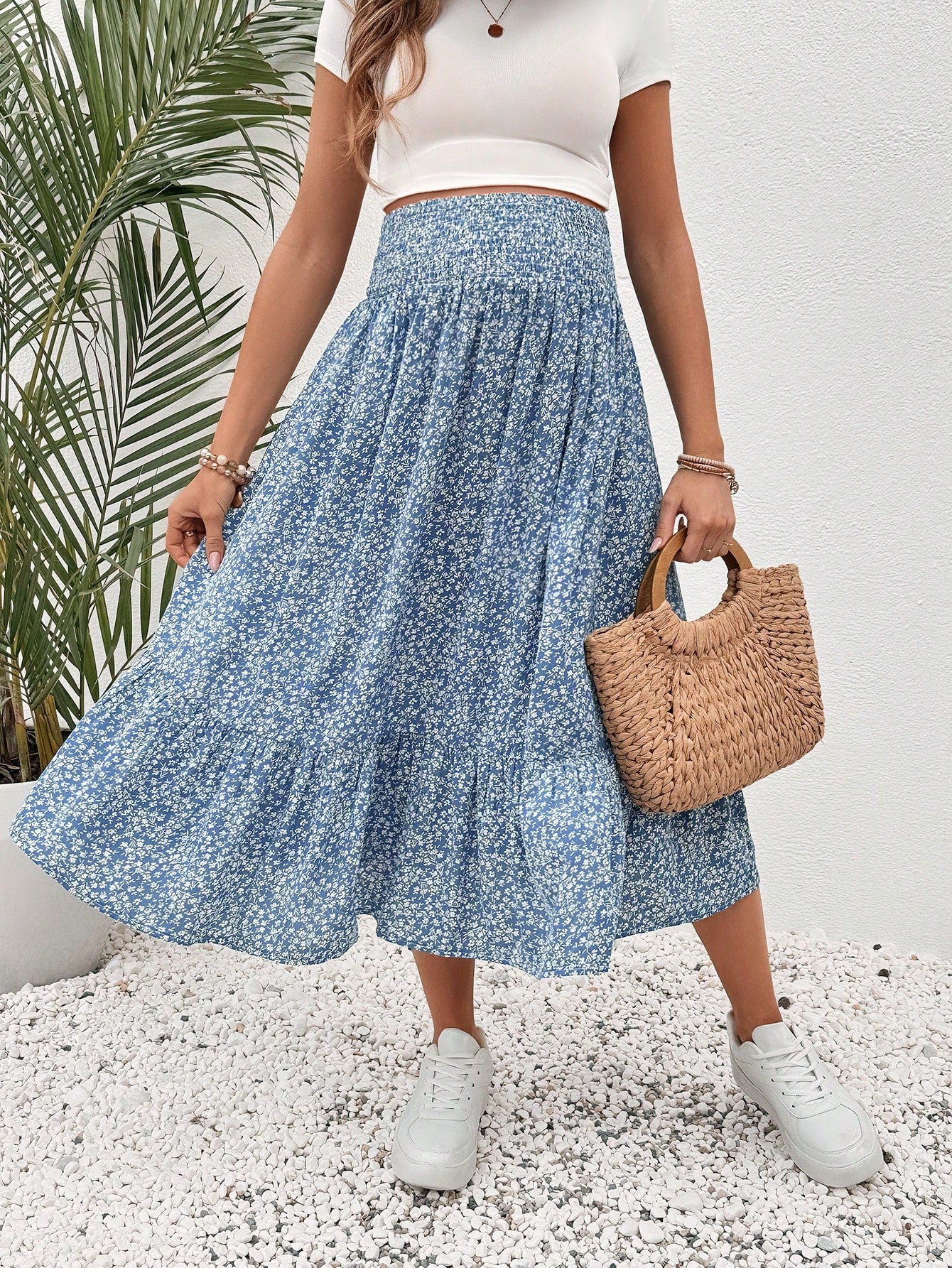 SHEIN Maternity Small Ditsy Floral Wrapped Waist Skirt Blue