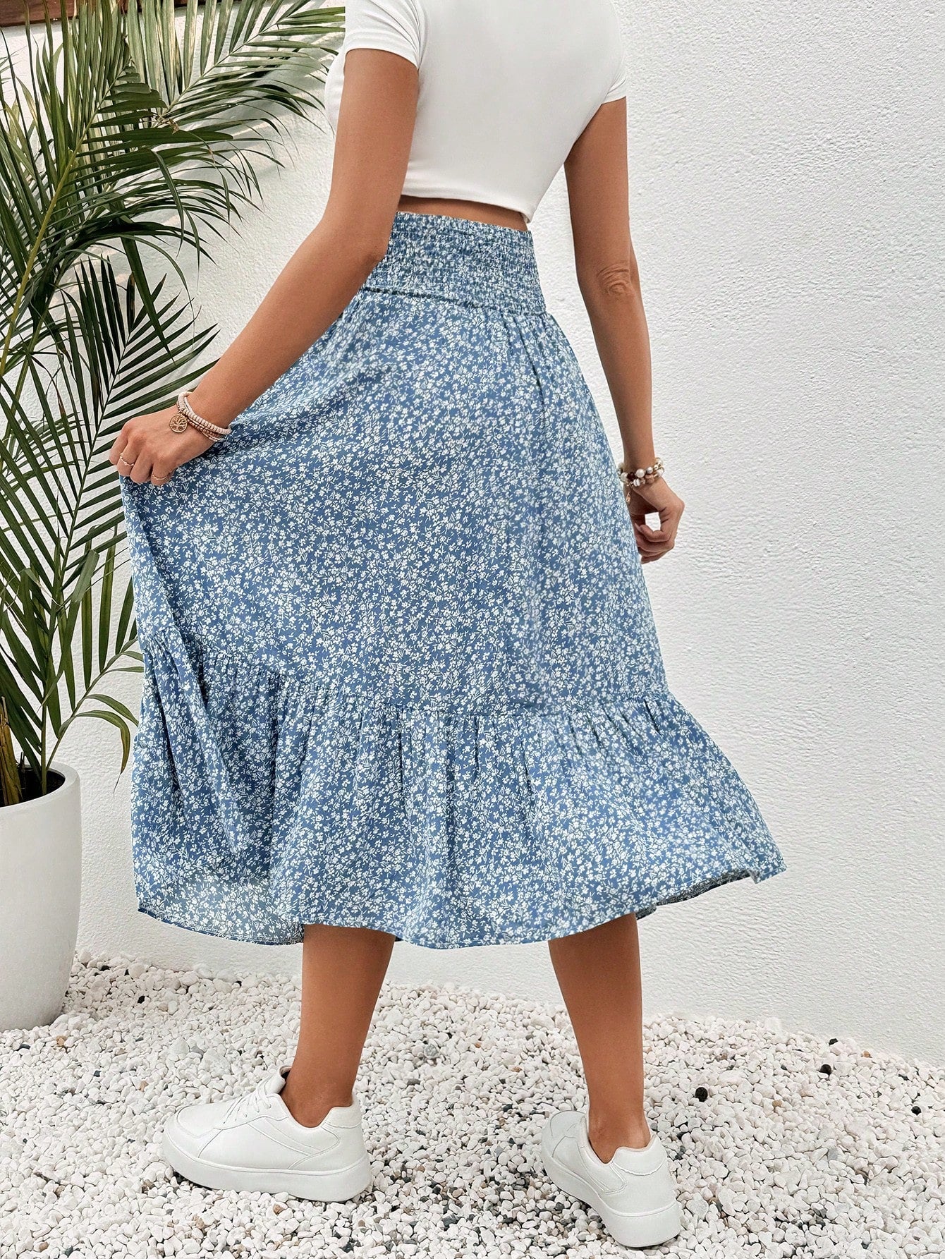SHEIN Maternity Small Ditsy Floral Wrapped Waist Skirt Blue