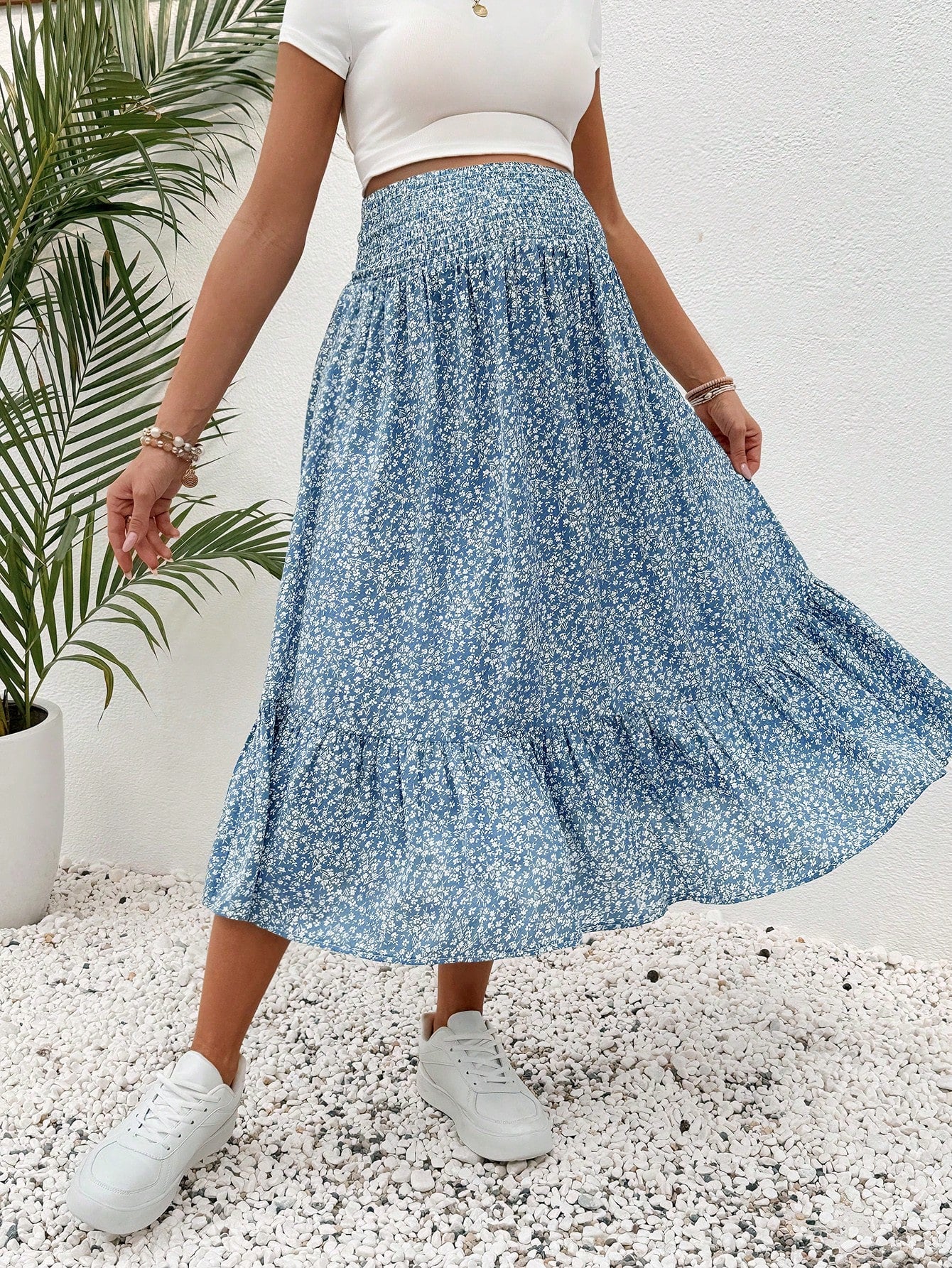 SHEIN Maternity Small Ditsy Floral Wrapped Waist Skirt Blue