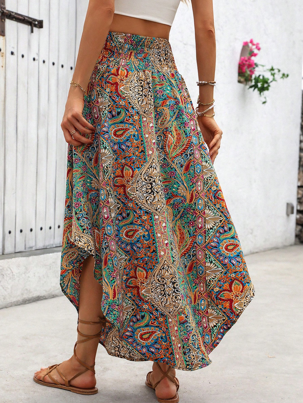 SHEIN Holidaya Holiday Random Paisley Print Curved Hem Skirt Maxi Vacation Beach Outfits Women Multicolor