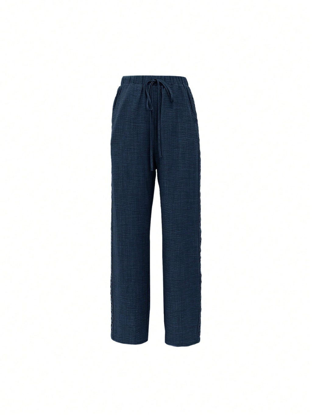EMERY ROSE Women's Casual Jeans-Like Side Lace Long Pants Navy Blue