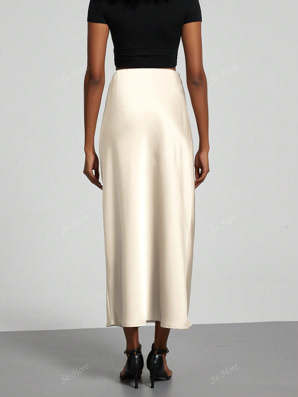Women's Elastic Satin Silk Texture Midi Skirt Beige