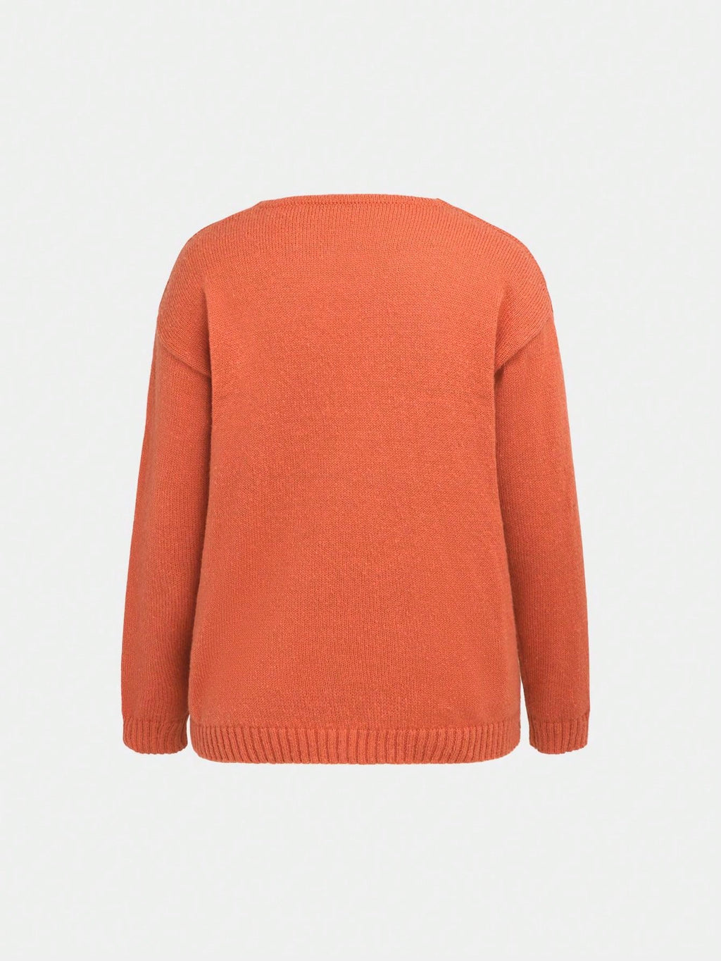 Custom MadeSimple Solid Color V-Neck Knit Sweater, Loose & Slimming, Elegant Casual Style, Pullover Long Sleeve Top, Autumn-Winter Burnt Orange