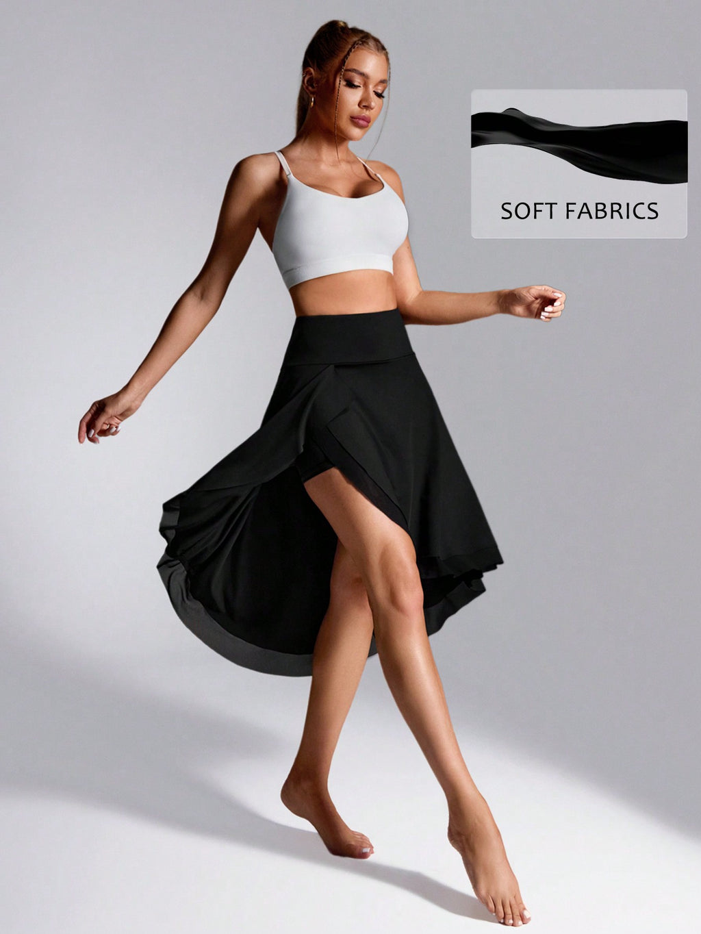 SHEIN Sport Studio Women's Elegant Activewear Skirt With Side Slit, Anti-Flashing, Sexy, Suitable For Running, Workout, Daily Wear, Double Layer, With Pockets Black