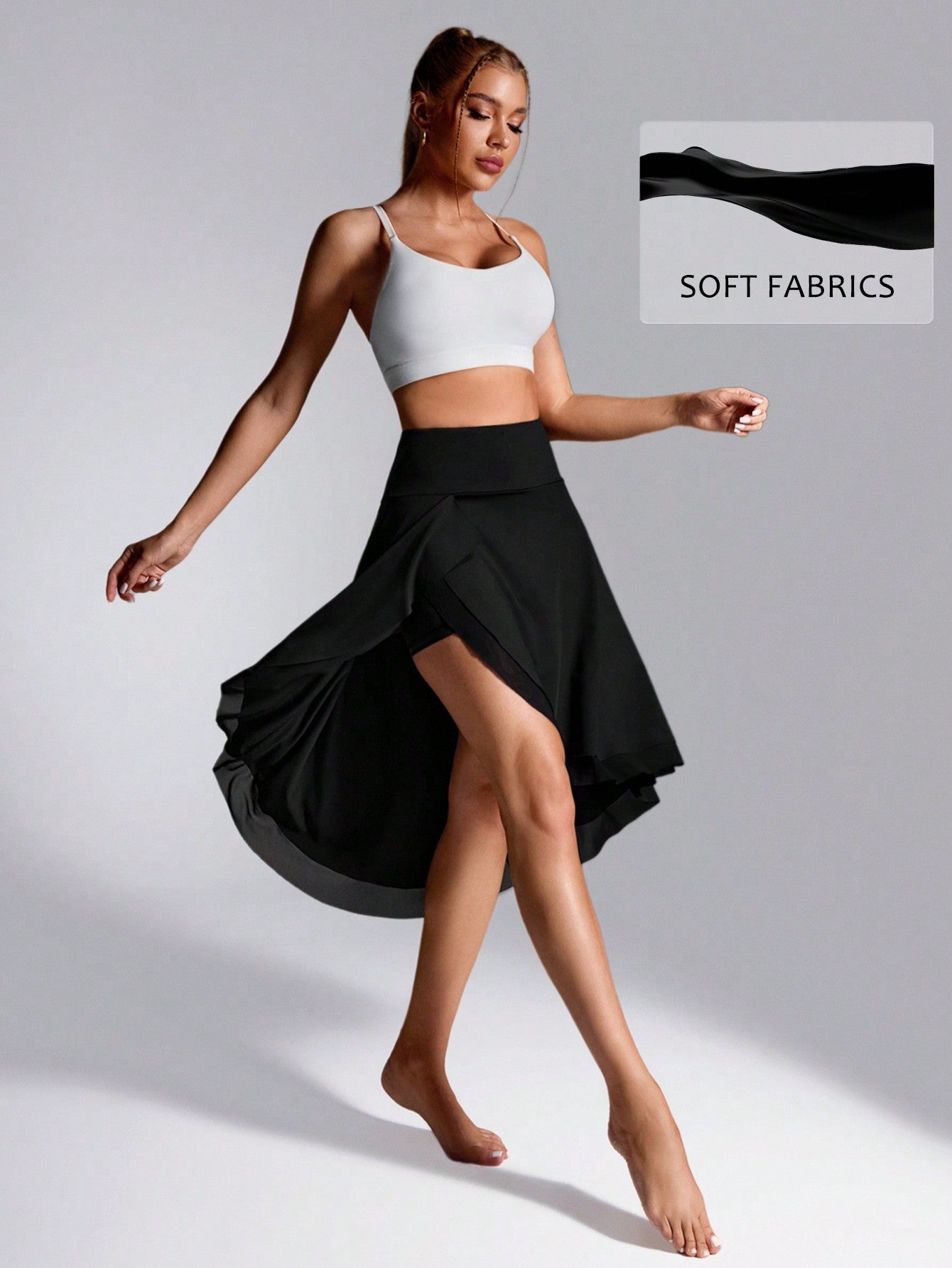 SHEIN Sport Studio Women's Elegant Activewear Skirt With Side Slit, Anti-Flashing, Sexy, Suitable For Running, Workout, Daily Wear, Double Layer, With Pockets Black