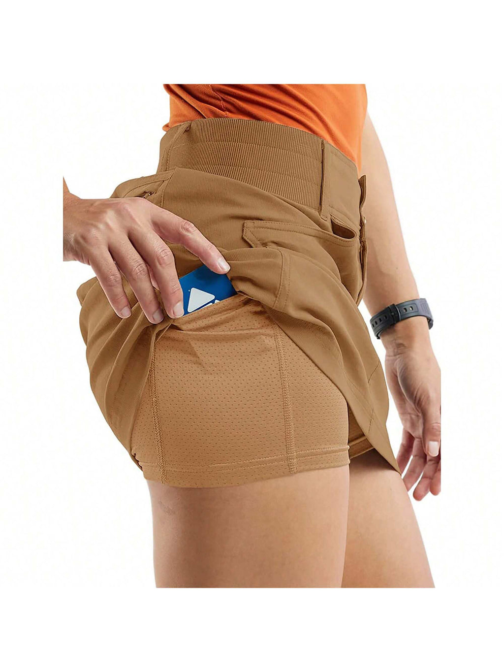 Liian Women's Casual Mid Rise Golf Hiking Skorts Athletic Running Relaxed Fit Tennis Skirts With Shorts Pockets Khaki