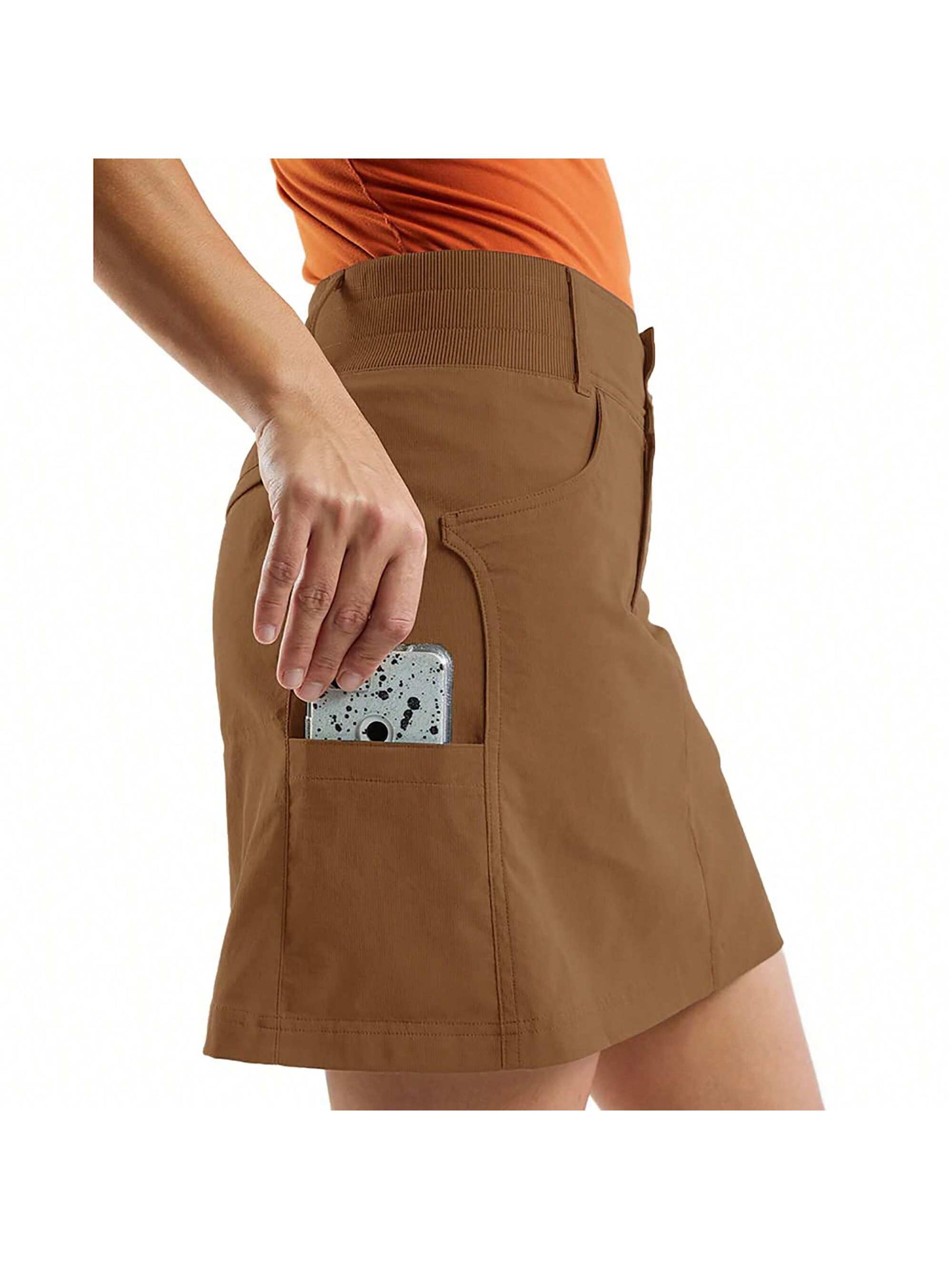 Liian Women's Casual Mid Rise Golf Hiking Skorts Athletic Running Relaxed Fit Tennis Skirts With Shorts Pockets Khaki