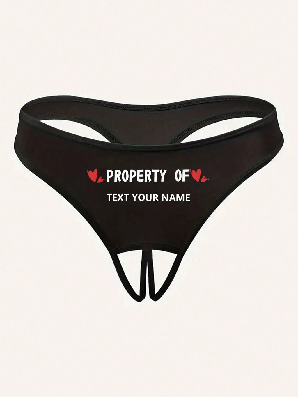 Women's Sexy Backless Custom Name/Letter Printed Thong Panties, Personalized Intimate Lingerie Black
