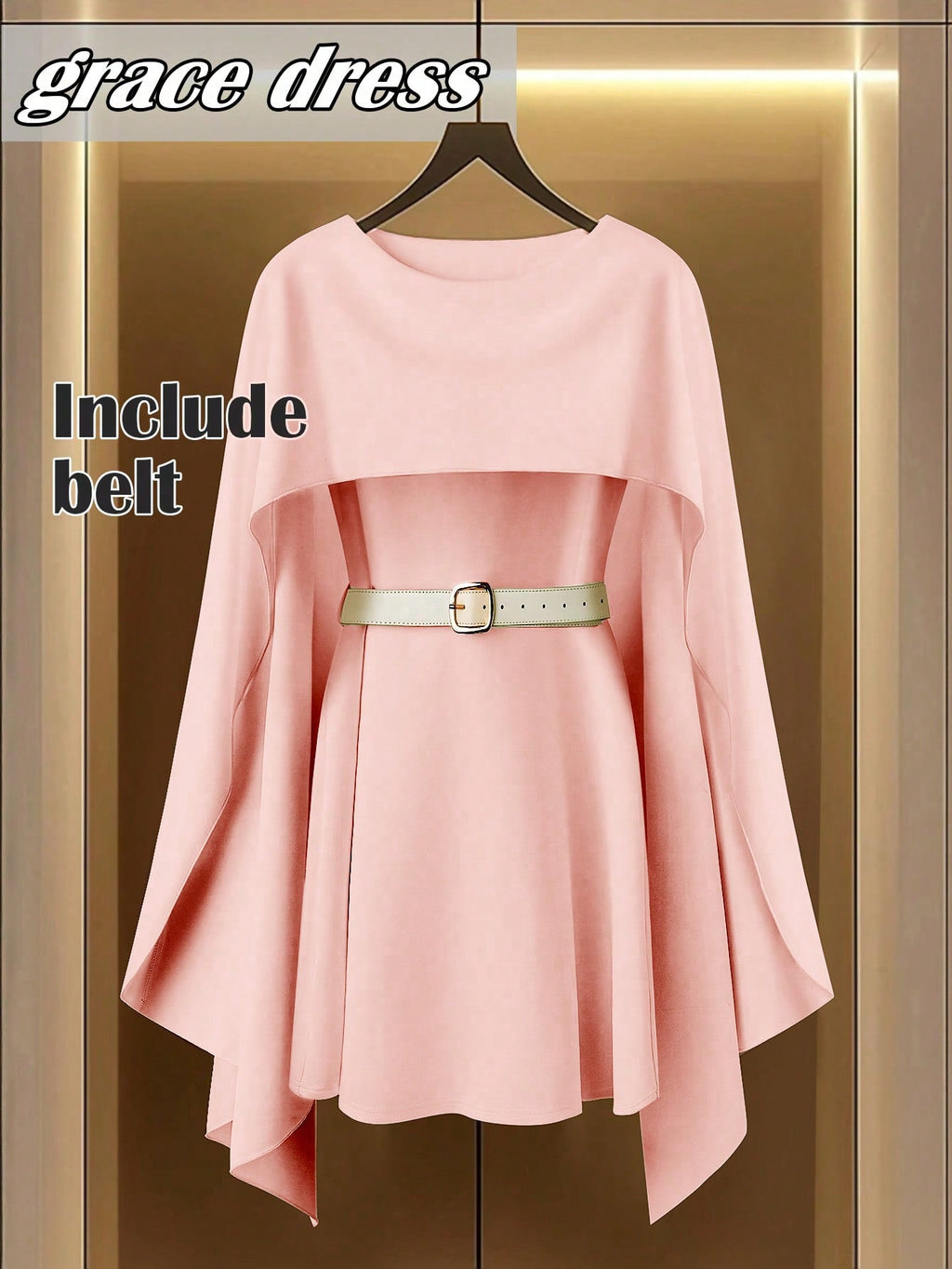 SHEIN Clasi Women's Apricot Cinched Waist A-Line Hem Pullover Short Dress Pink
