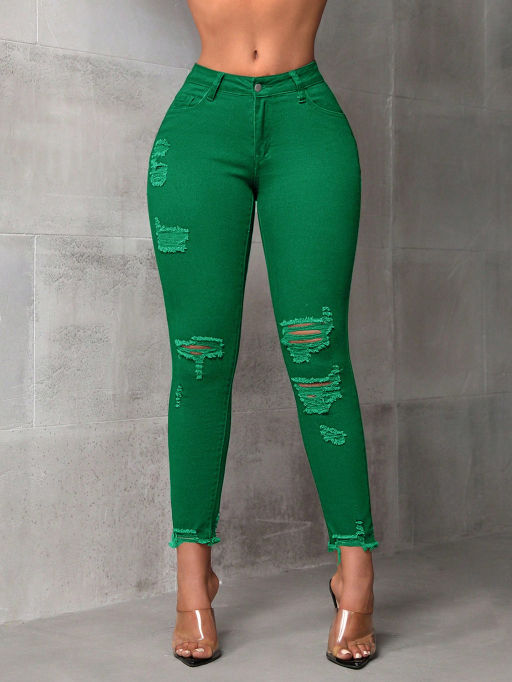 SHEIN SXY Simple Fashion Casual Denim Jeans, Everyday Wear Green